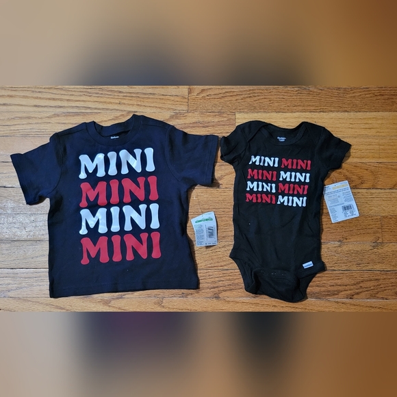 Black Mini Graphic T-Shirt and Onesie Set Matching? Mini Me Matching 3t And 3-6 - Picture 1 of 6